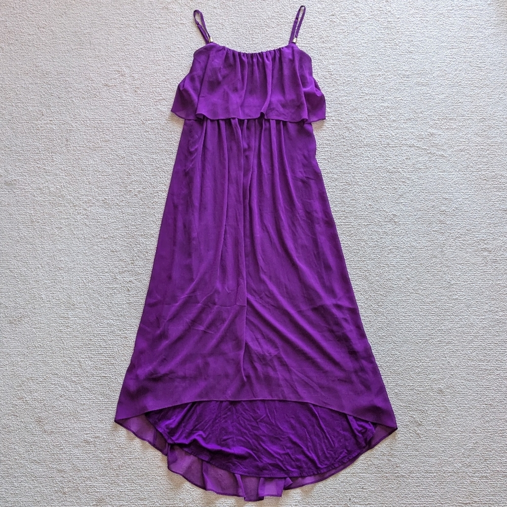 White House Black Market high low purple spaghetti strap flowy dress, size 00
